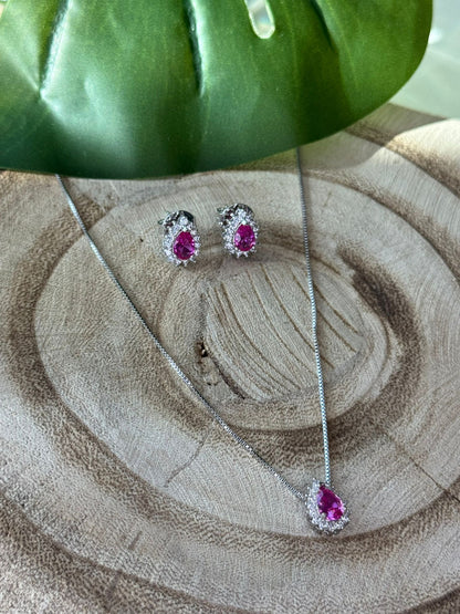 Conjunto brinco e corrente pink